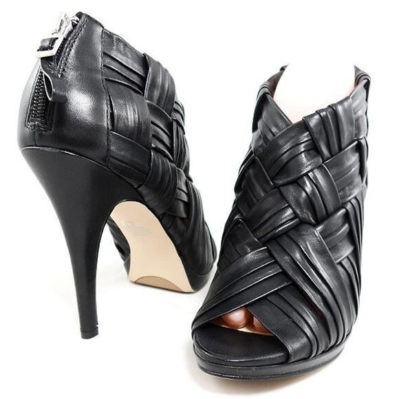 Boutique 9 Shoes - NIB$259 BOUTIQUE 9 ASHOE WOVEN LEATHER CAGE BOOTIE OPEN TOE PUMP HEELS 9.5 39.5